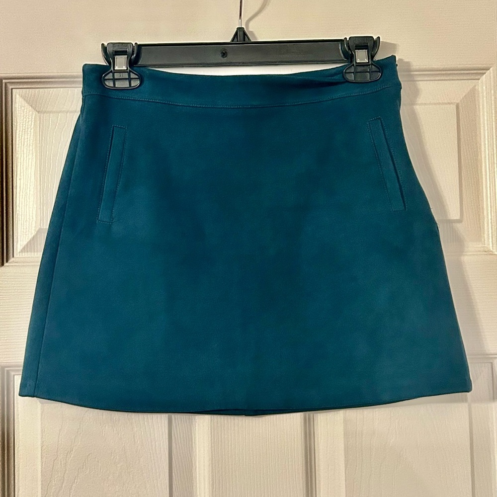 Suede Teal Mini Skirt